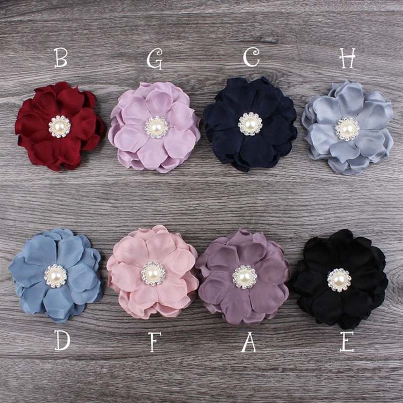 50pcs/lot 8cm 8colors Hair Clips Felt Flower+Pearl Button For Kids Girls Hair Accessories DIY Fabric Flowers For Headbands DIY