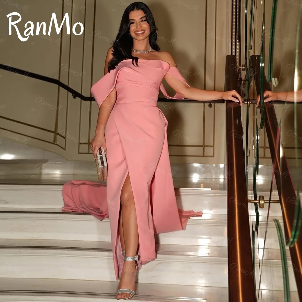 

Ranmo 2025 New Modern Pink Mermaid Prom Dress Off The Shoulder Floor-Length Side Split Party Gowns Vestidos De Fiesta Customsied