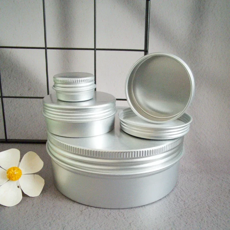 5/10/15/20/30/50/100/150/200g Empty Aluminum Box Lids Silvery Tin Cans Round Metal Ceam Jar Cosmetic Containers Round Wholesale