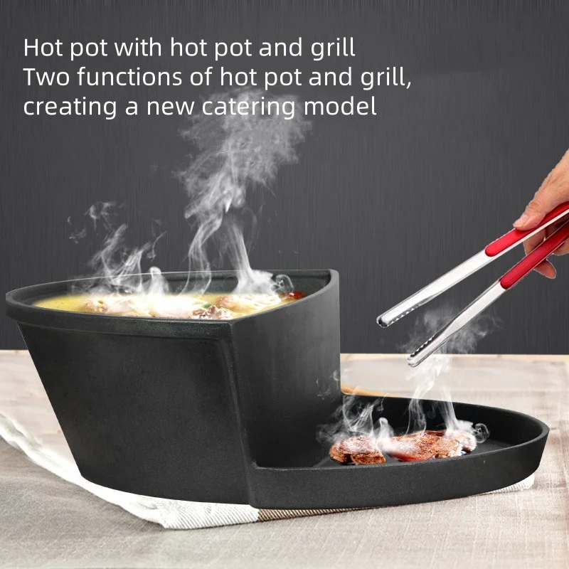 Sartén para parrilla multifuncional para el hogar, olla caliente para barbacoa, sartén antiadherente adecuada para Cocina de Inducción de llama abierta