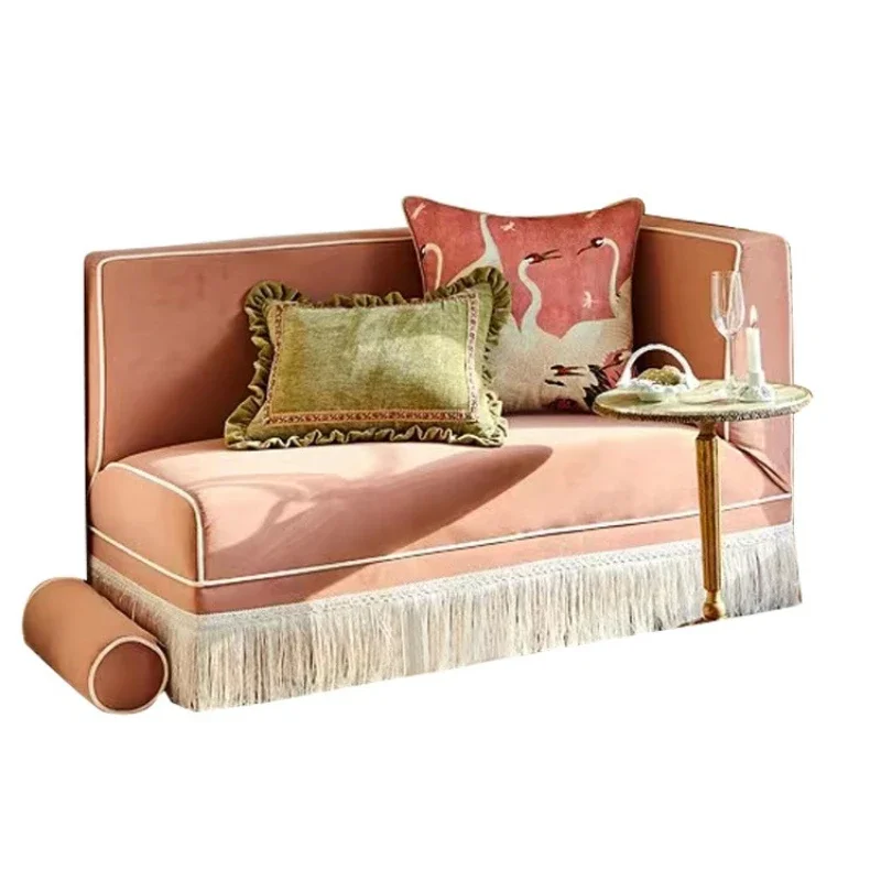 

French vintage style pink velvet tassel sofa designer B&B bedroom balcony casual small sofa