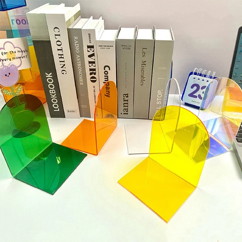 1 pair Clear Acrylic Bookends Non-Skid Book End For School Library And Desktop Organizer, Acrylic Book Ends For Book Shelves