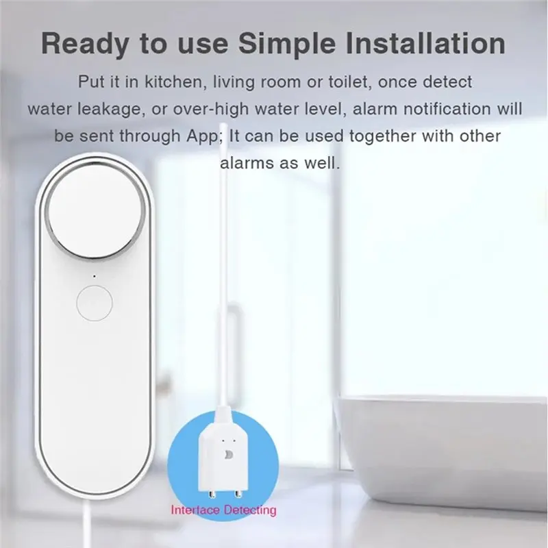 B50B-Wifi Water Leak Detector 5M 90DB Dual Sensor Smart Life APP Remote Monitoring Flood Alert Overflow Security System