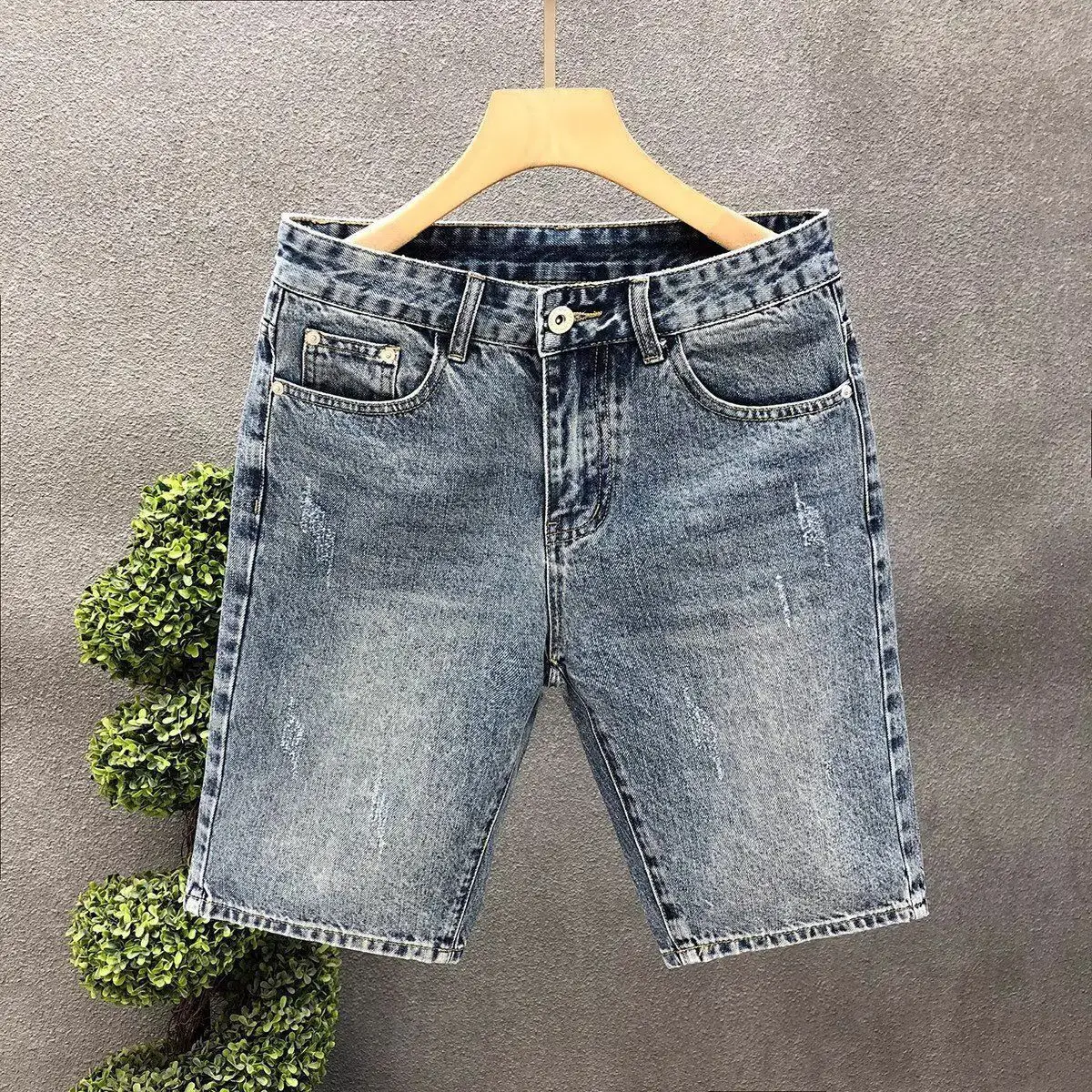 الرجعية الدنيم السراويل ضئيلة الصيف العصرية العلامة التجارية المتوسطة السراويل غسلها جديد الرجال بسيطة ومتعددة الاستخدامات العصرية الرجال السراويل رجل الجينز