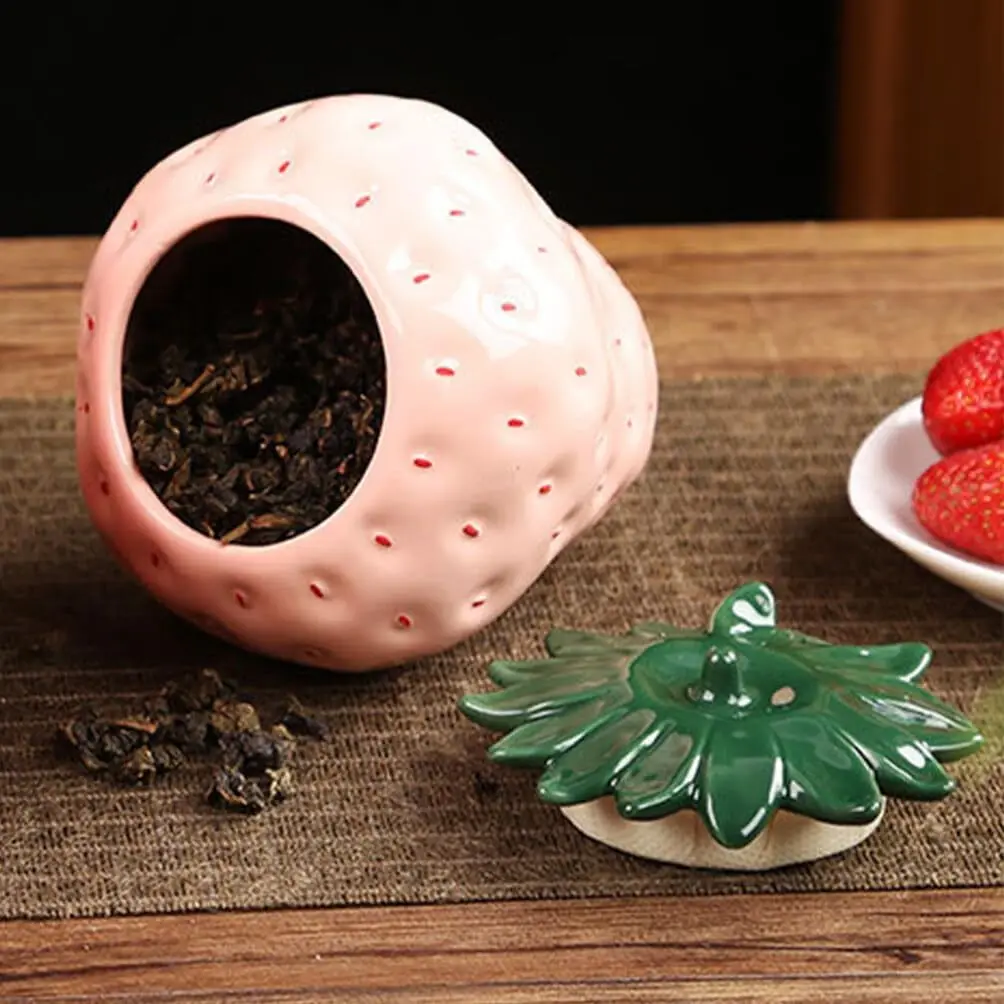 Ceramic Tea Containers Strawberry Shaped Tea Jar Loose Tea Canister Food  Jar Sugar Candy Container Kitchen  Containers for Tea