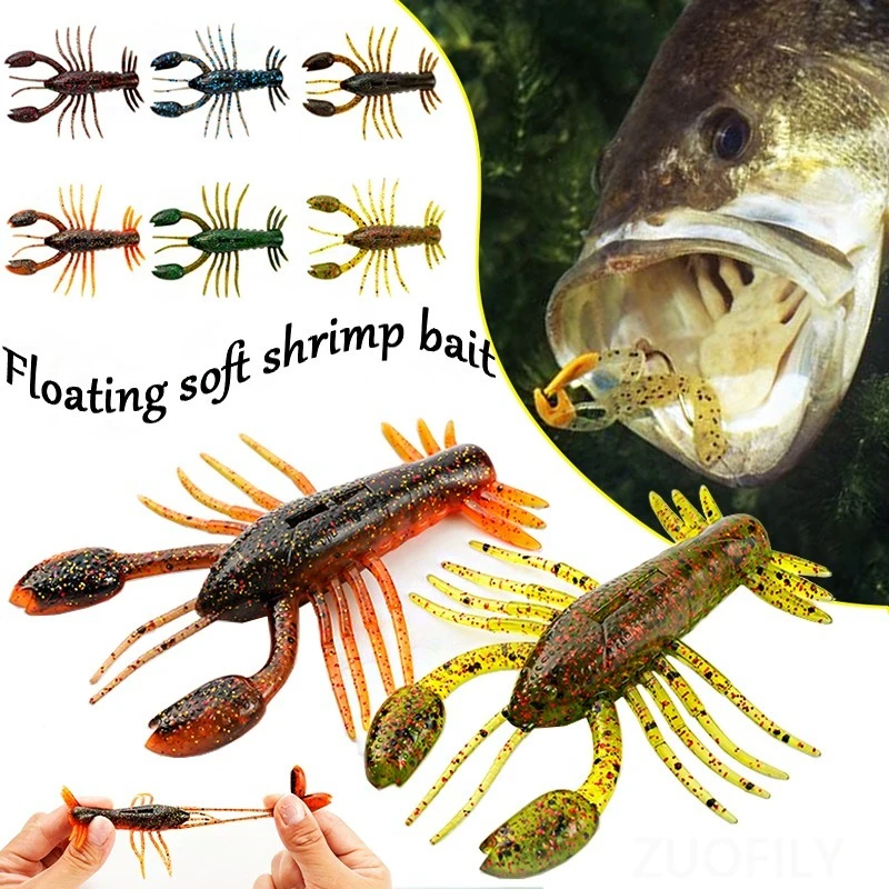 4pcs1Set señuelo de camarón flotante nuevo cebo suave de camarón Ned 8cm 8,7g TPE biomimético Multi pierna flotante camarón negro Pit Señuelos de pesca