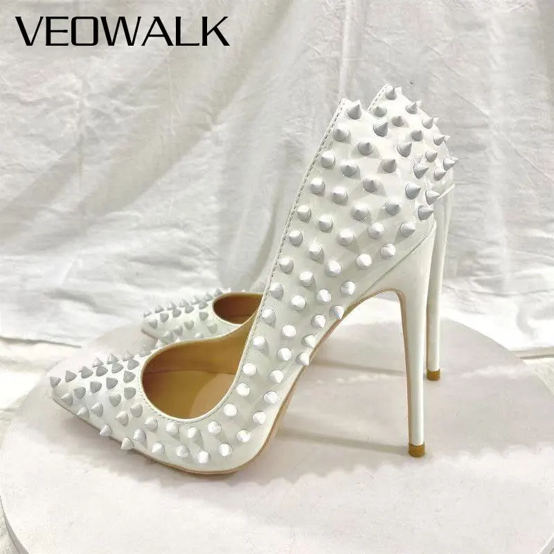 

Veowalk Sexy Striking White Patent Leather Pointed-Toe Stilettos High Heels Lady Chic Pumps for Night-Out Outfits Special Looks