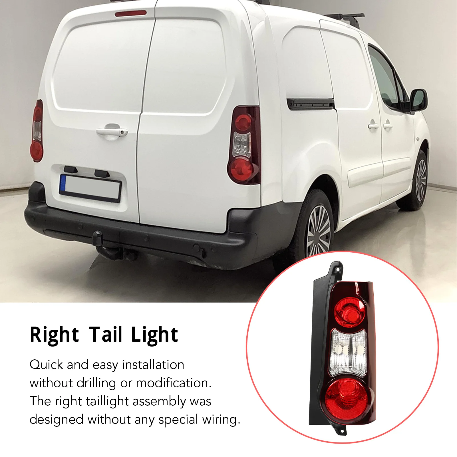 Rear Tail Light Lamp Driver Side O/S 9677205480 Fit for Citroen Berlingo Mk2 Van 2012-2019 & Peugeot Partner No Bulb Included