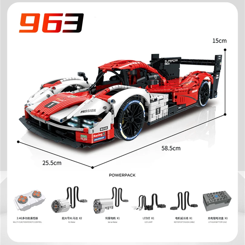 MOC 76916 Sport Car Model Remote Control Motor 3460pcs Racing High-tech Technology Building Blocks Bricks Toy Porscher 963