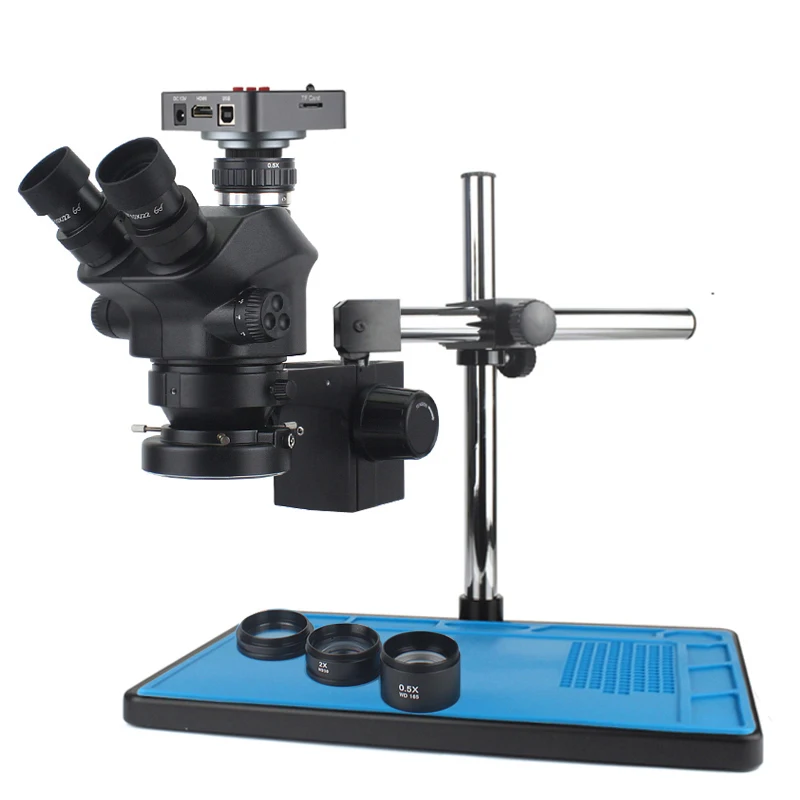 48MP 2K 60FPS HDMI USB Video Camera Industrial Lab Simul Focal Magnification Continuous Zoom 7X 50X Stereo Trinocular Microscope