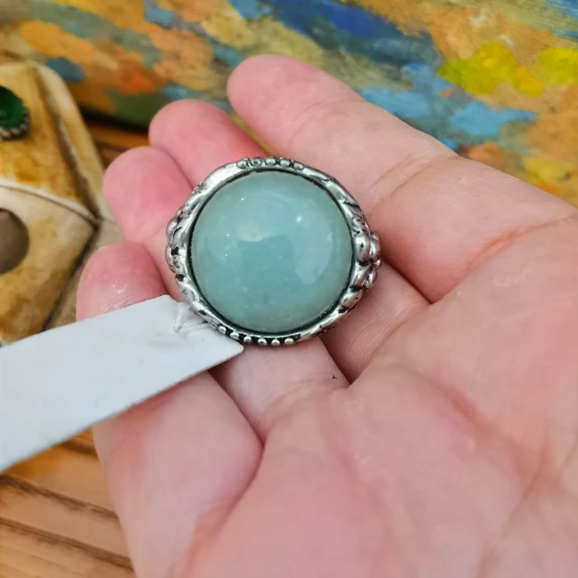 

Retro Court Style Heavy Work Natural Stone Open Ring Unique Design Sensation Finger Ring Alloy Material Fashion Jewelry
