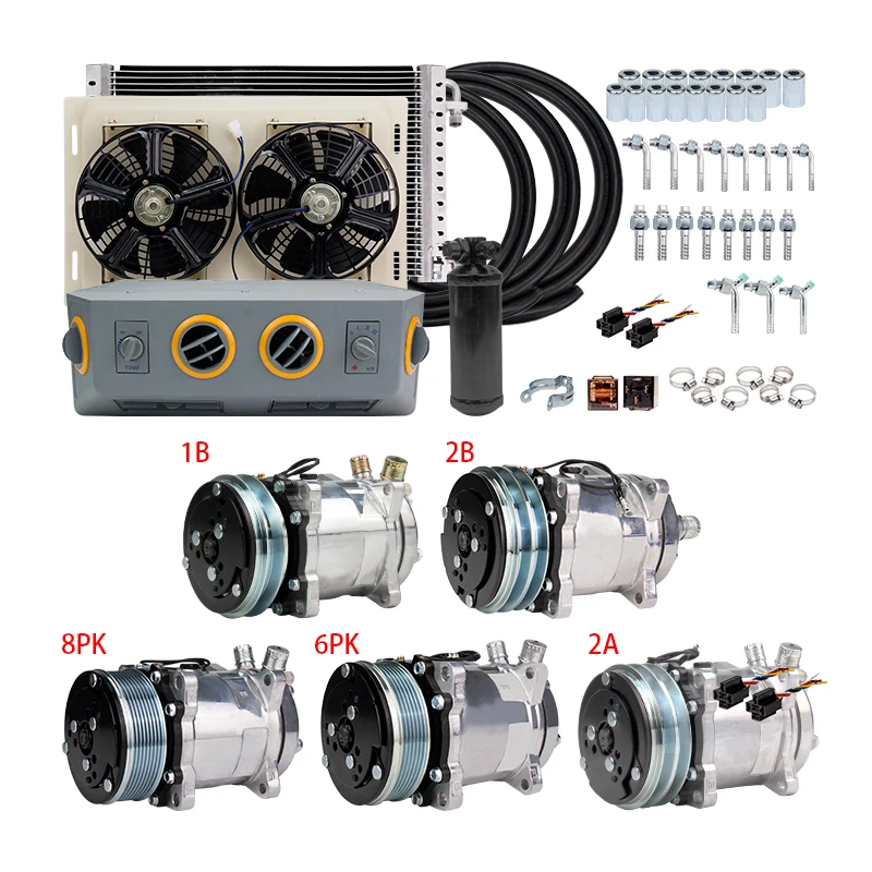 Universal 12V 24V Air Conditioning Evaporator Kit for Car Heavy Duty Truck Bus Van RV Motorhome Automotive A/C Air Conditioner