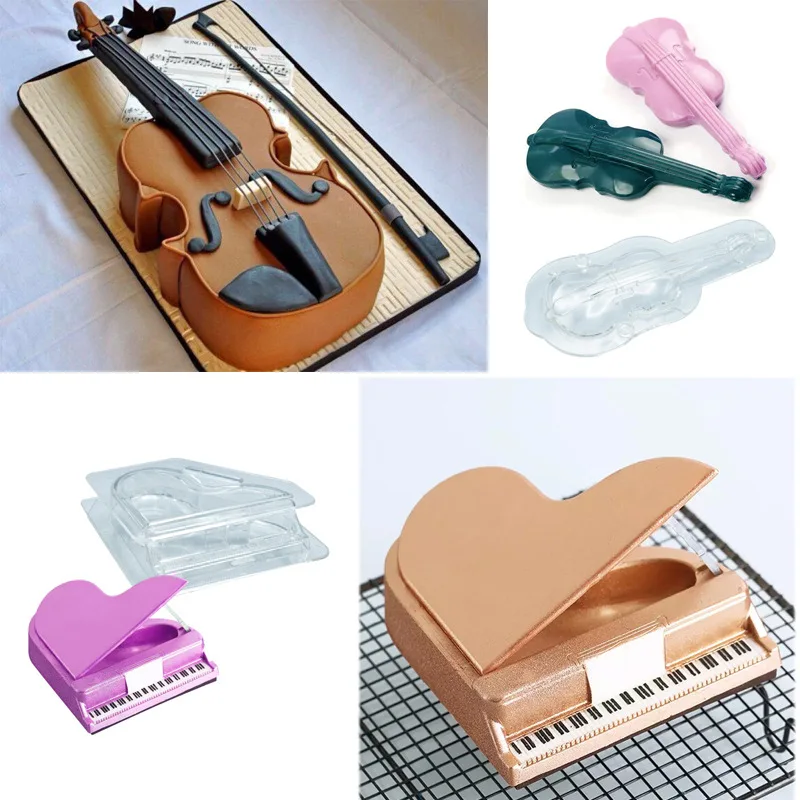 3D Transparent Piano Violin Chocolate Mold Kitchen Baking Cake Decoration Mould Tools Diy Easy Release Cleaning Cake Candy Mold