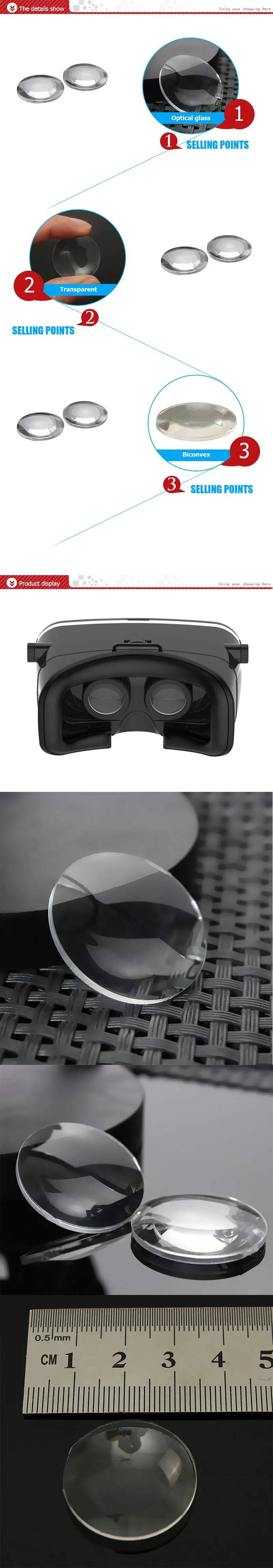 10 Stück Durchmesser 25mm bikonvexe klare Linse konvexe Glas linse für Google Pappkarton 3d vr Brille Vergrößerung linse Brennweite 45mm – Detail 3