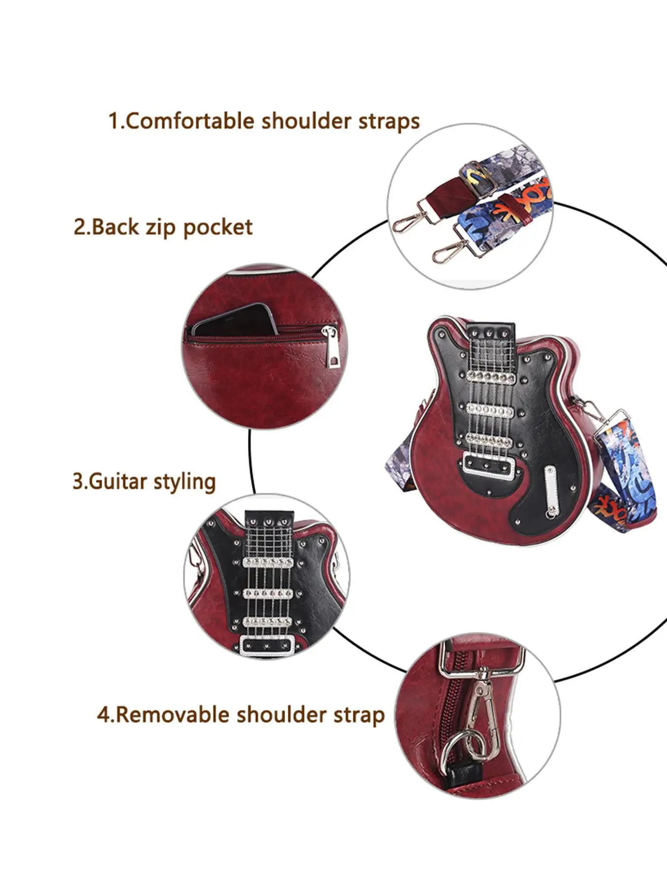 حقيبة كروس نسائية أمريكية عصرية، حقيبة جيتار ريترو، حقيبة روك جيرل باس، مناسبة للتجمعات في سن المراهقة واستخدام السفر #6