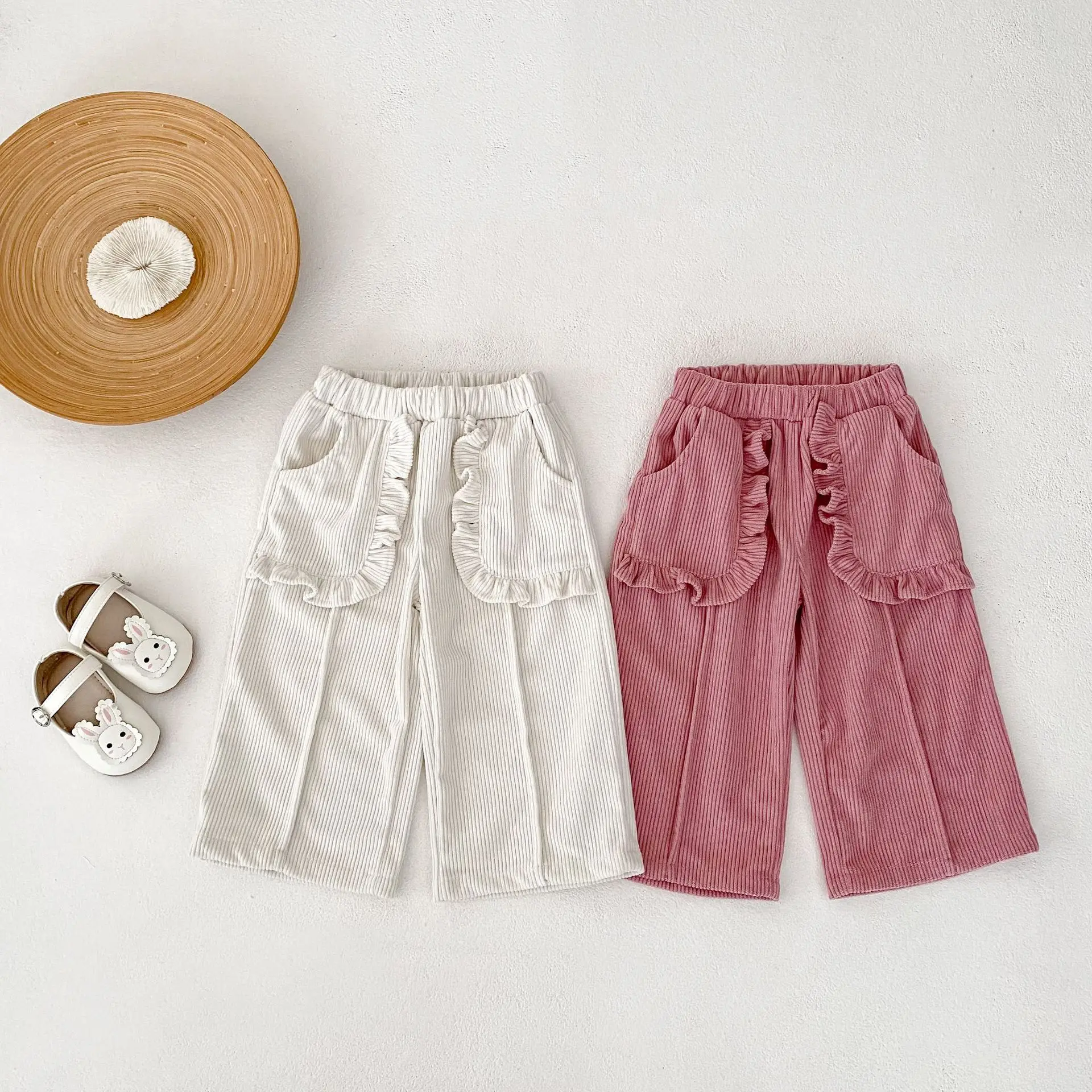 

Осень 2021, корейские штаны для маленьких девочек, свободные корейские хлопковые широкие штаны с рюшами для младенцев, детские штаны