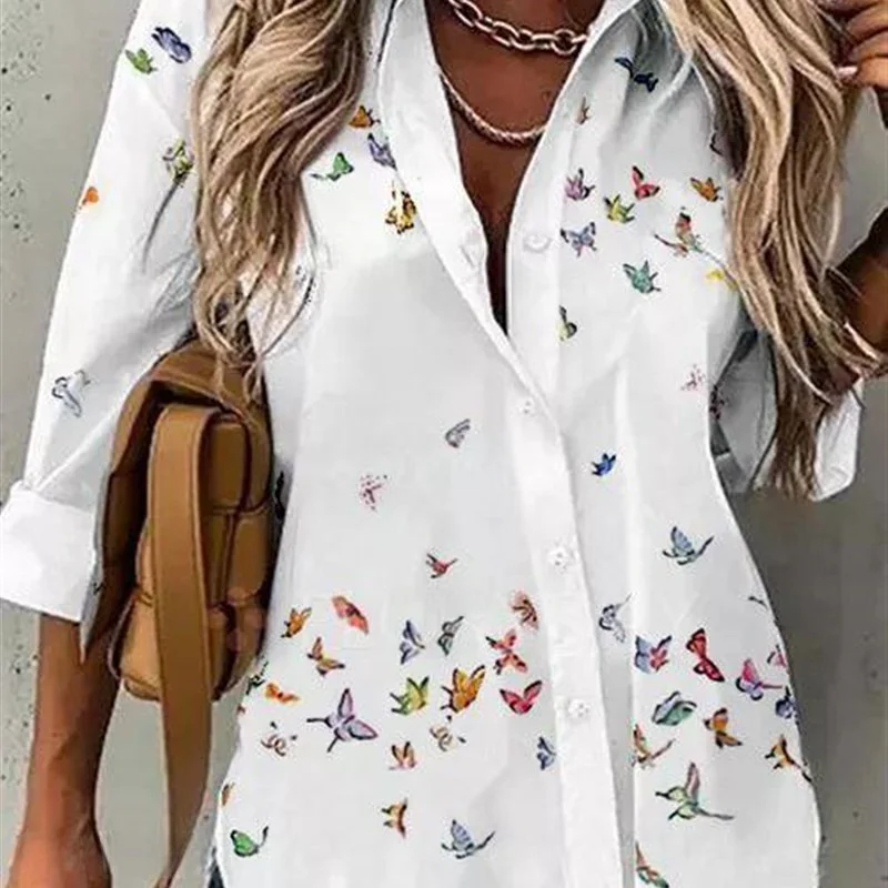 

Women's ort Printed Pullover White Long SVE irt Loose Fit Breathable Skin-Friendly Summer Faion Polyester Fiber