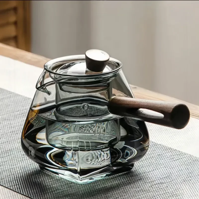 

Tea making side handle around the stove, teapot borosilicate glass wood handle, high temperature resistant home office
