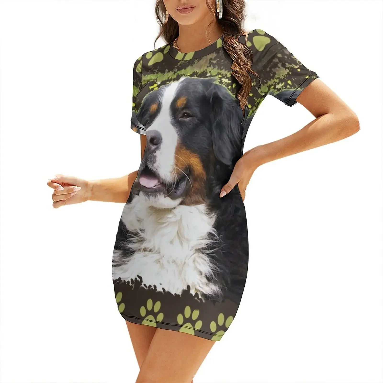 

Bernese Mountain Dog Short-Sleeved Dress Women's summer long dress summer women's suit Aesthetic clothing Women's clothing Dress