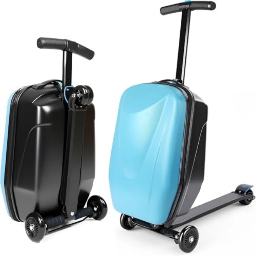 2-in-1 Ride-On Scooter Suitcase, Carry On Hardshell Ride On Suitcase Scooter for Age 4-15, Multifunctional Ride On Lightweight