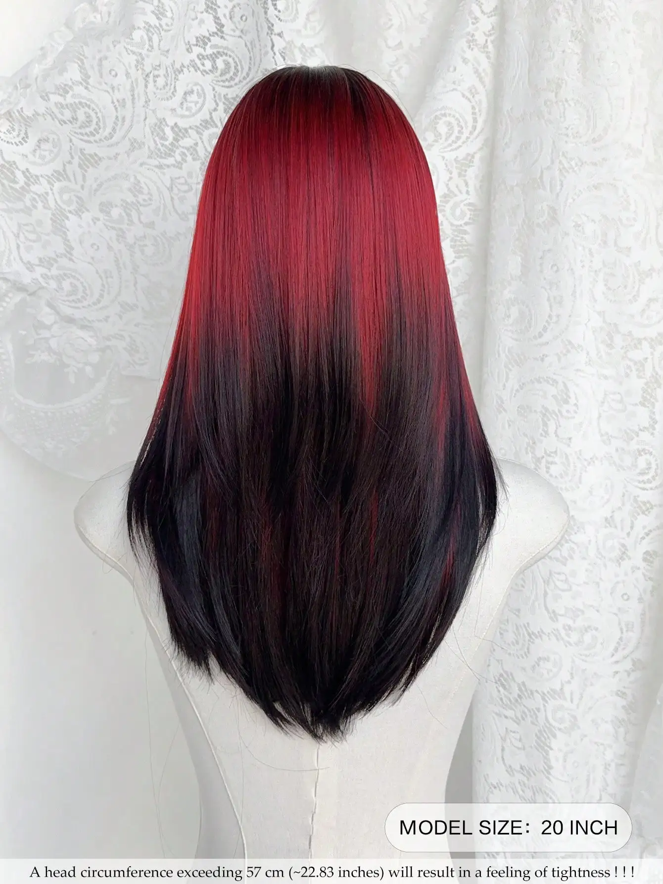 20 بوصة أحمر أومبير أسود طويل شعر مستعار مستقيم للنساء شعر مستعار اصطناعي رائع مع الانفجارات جذور داكنة شعر مستعار للفتيات الموضة #3