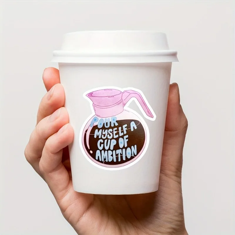 Fill a cup with ambitious coffee pot stickers,suitable for car,laptop,water bottle,cup,gift decoration, Halloween Christmas gift