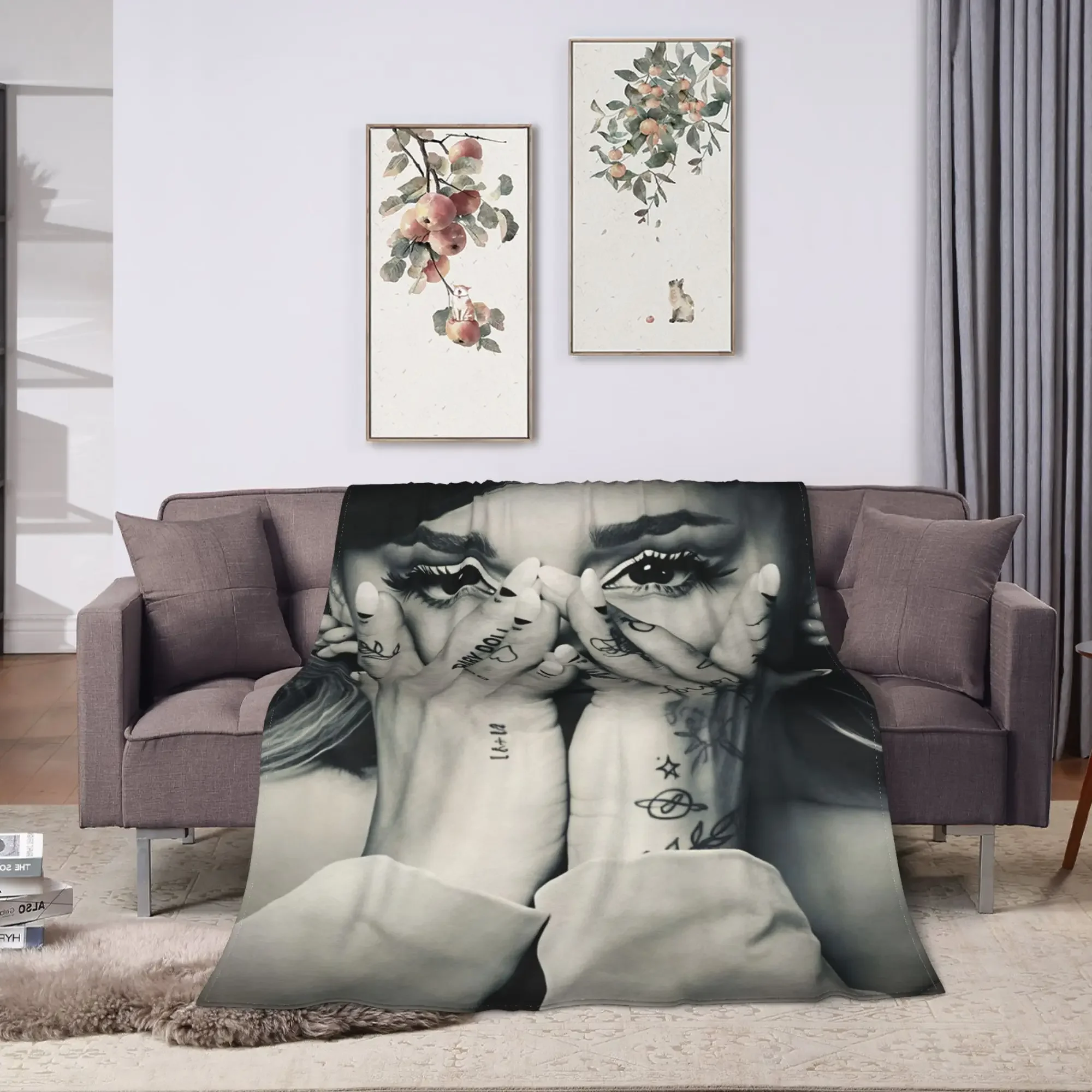 Cool Aesthetic Face Hands Tattoo Art Throw Blanket for Boho Chic Bedroom Decor Cozy Throw
