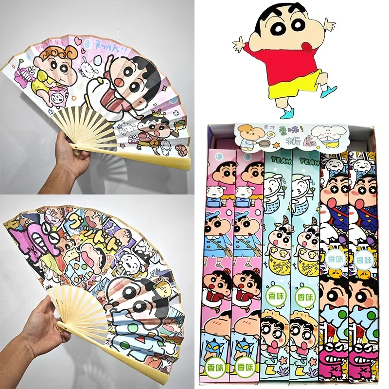 

8-дюймовый портативный складной веер с карандашом Shinchan для мальчиков, персонажи аниме, летний детский портативный тканевый китайский складной веер, подарок