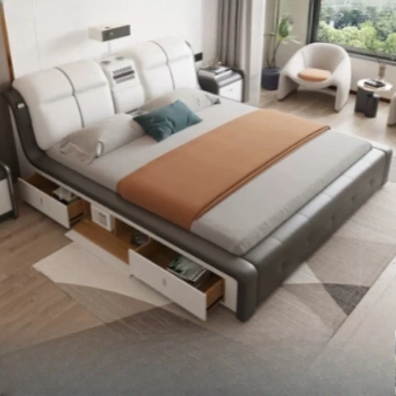 Drawers Queen Beds French Futuristic Cabinet Gaming Beds Simple Master Partition Letto Matrimoniale Mid Century Furniture