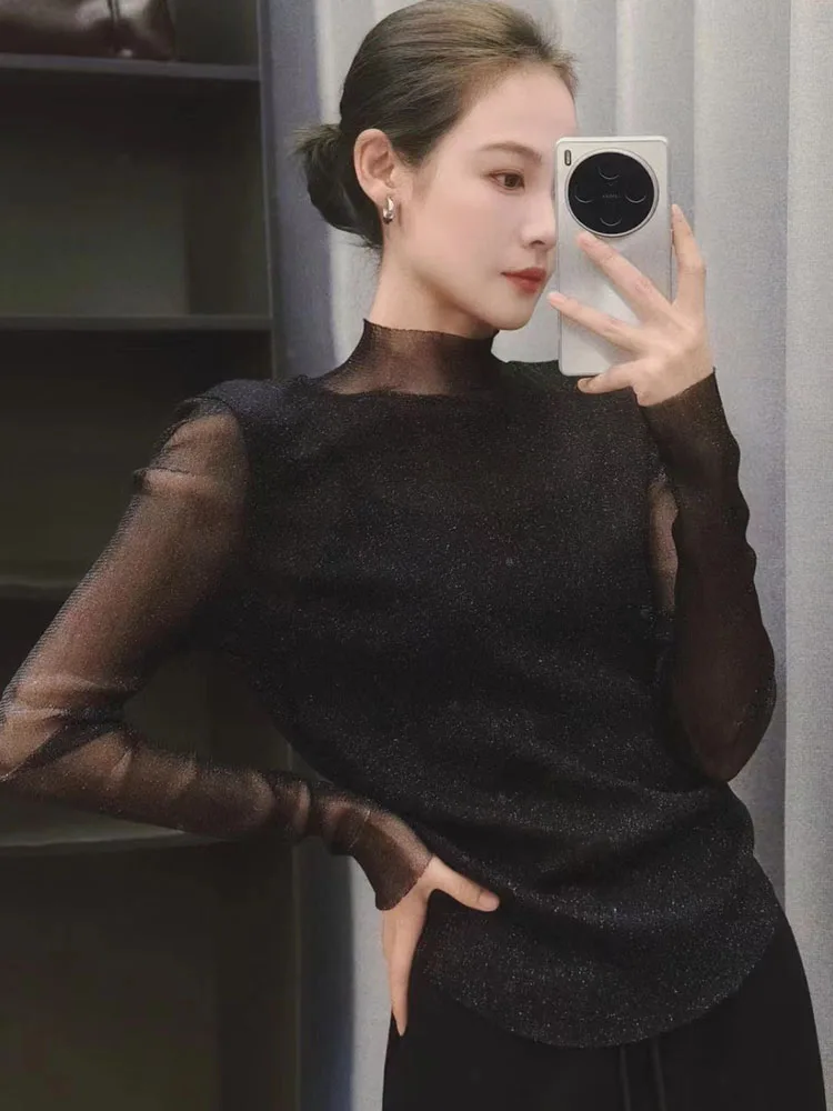 

Meiyang Starry Night iny Tead Me Light Long Sve Top Ele Fairy-Like Base irt Women's T-irt Commute Sle Autu...