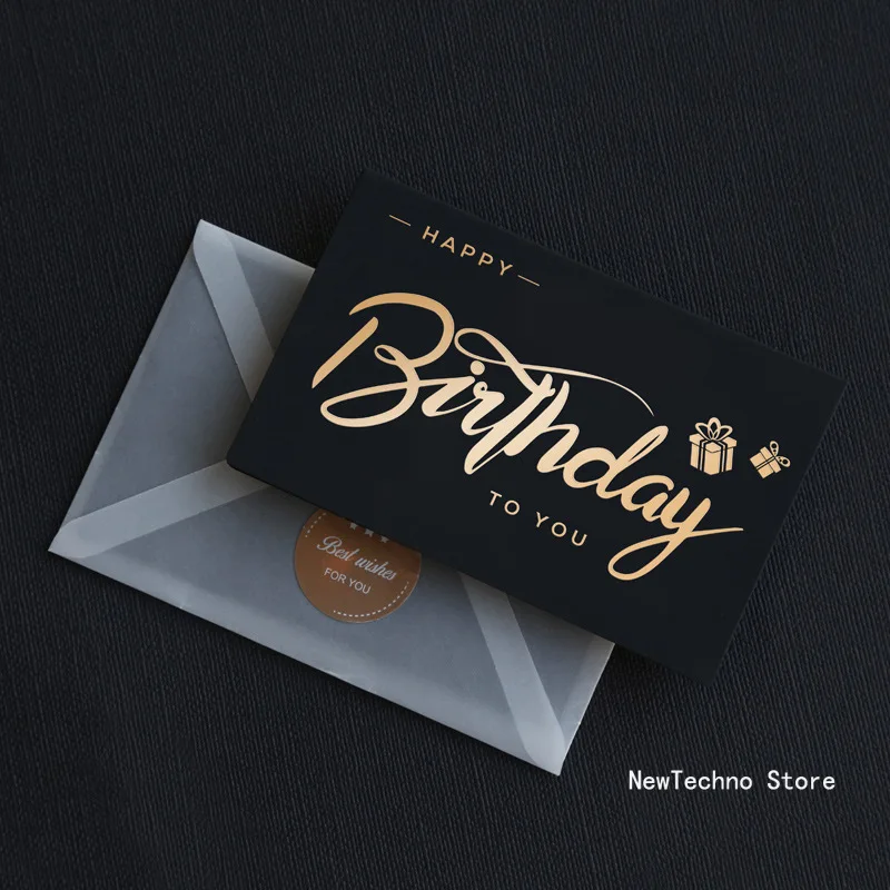 

Black Birthday Greeting Card Bronzing Invitations Postcard Wishes Blessing Message Cards Small Card Blank with Envelope Greeting