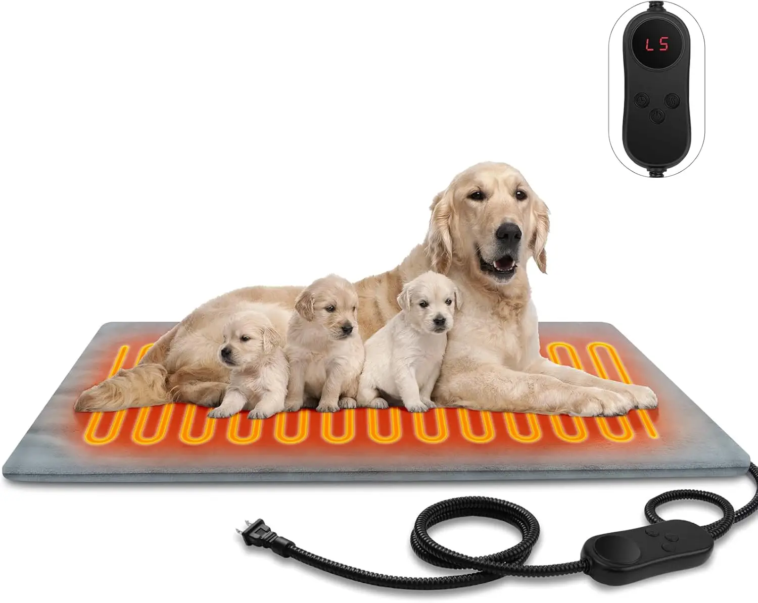 

Large Waterproof Heated Pet Bed for Dogs & Cats Outdoor, Adjustable Temperature with Timer, Washable Cover
