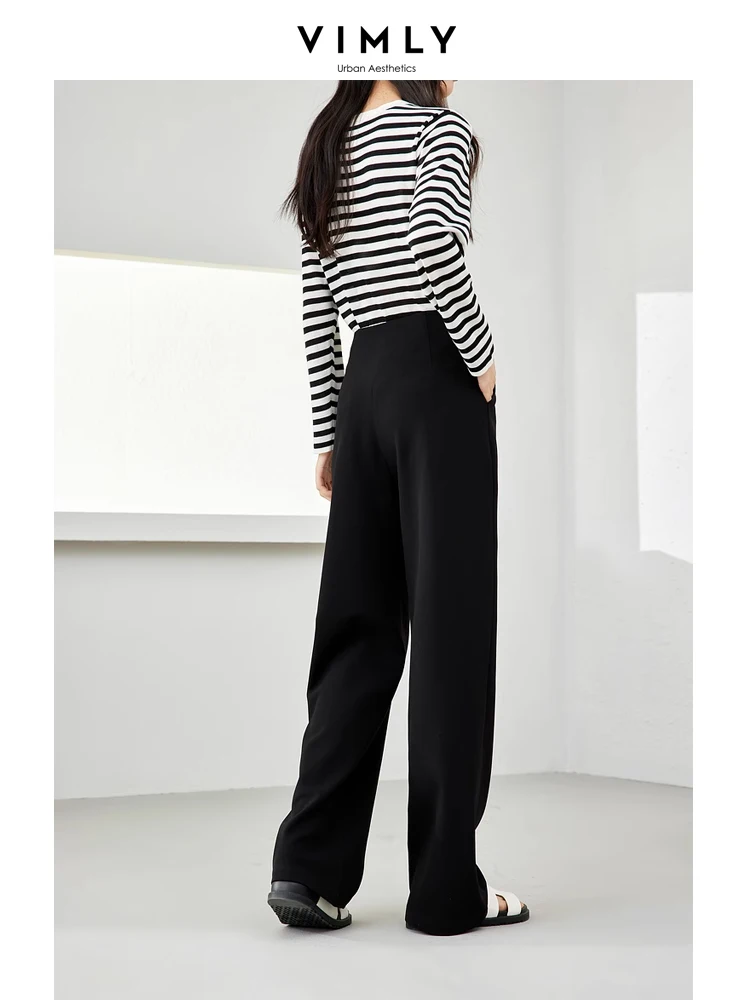 Vimly Black Straight Loose Dress Pant Women's Wide Leg Suit Pants 2024 Spring Full Length Casual Trousers Woman Clothes M5802