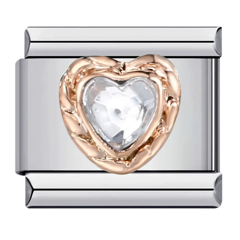 GEMOSA Colorful Rainbow Zirconia Cute Y2k Heart Italian Charm Links Fit 9mm Stainless Steel Bracelet Jewelry DIY Making Jewellry