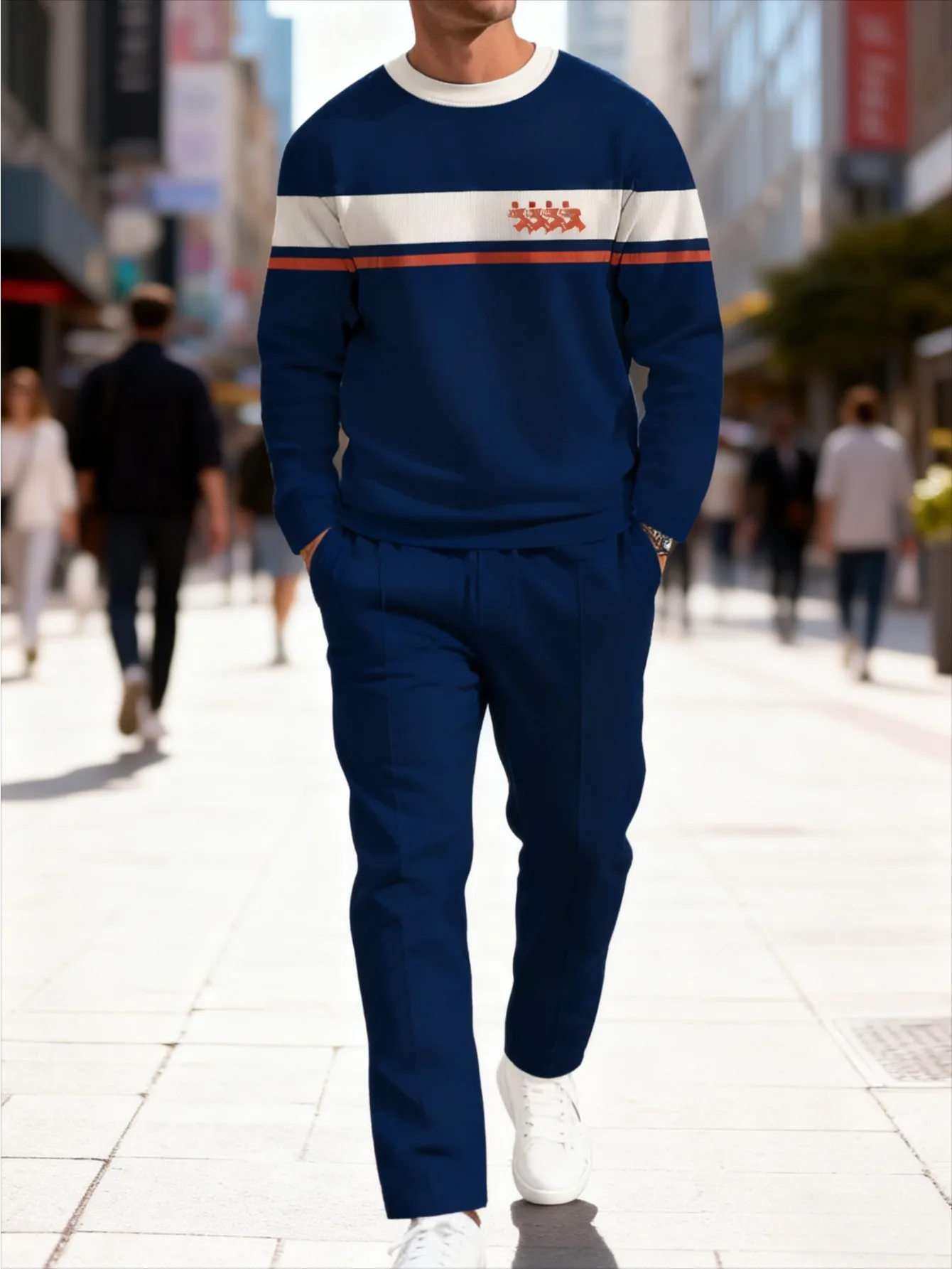 2-piece men's digital printed trendy casual hooded set