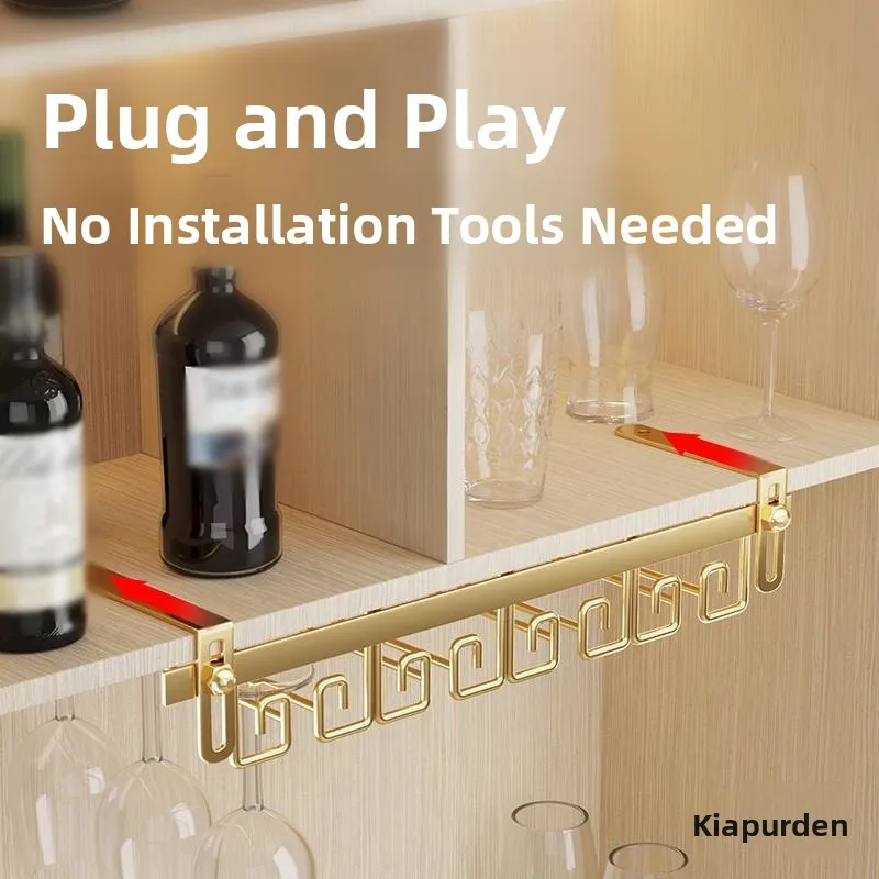 Elegant Inverted Hanging Wine Glass Holder No-Punching Required High-End Home Wine Cabinet Decoration Storage Organizer