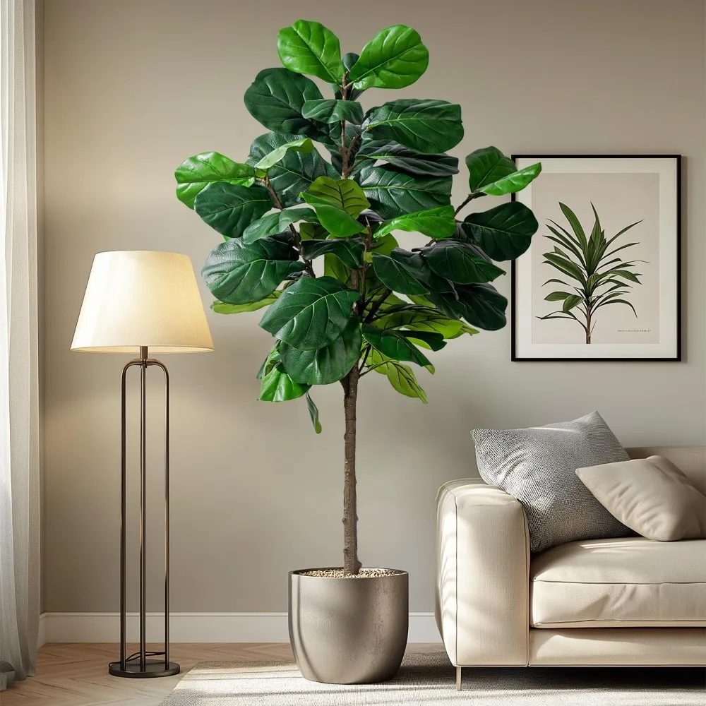 Folha de violino artificial alta de 6 pés Árvore Ficus Lyrata com pote para decoração de casa
