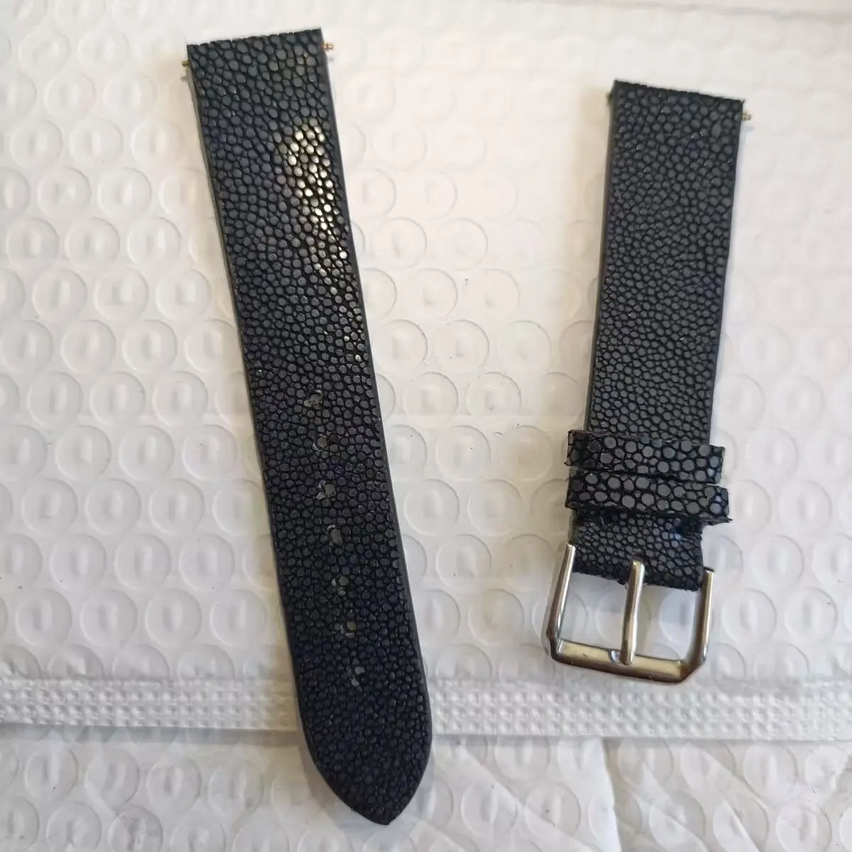 Correa de piel de pez perla, negro puro de moda, correa de cuero universal de doble cara para hombres y mujeres, original de fábrica