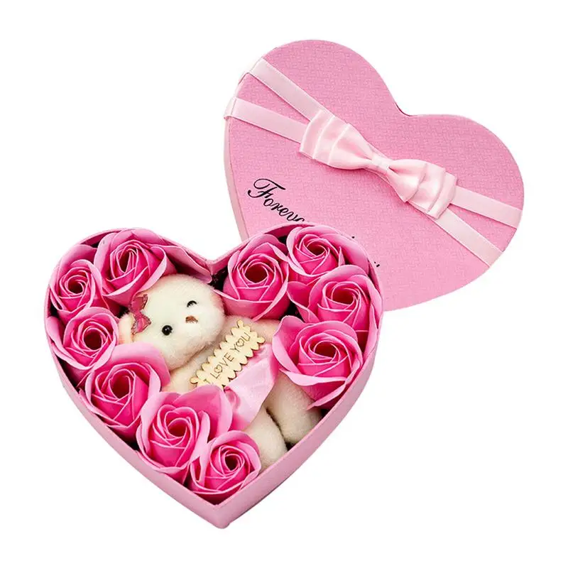 10pcs Soap Rose Flowers Soap Flower Gift Box Bear Birthday Valentine Wedding Gifts For Girlfriend Women Wife Mother's Day