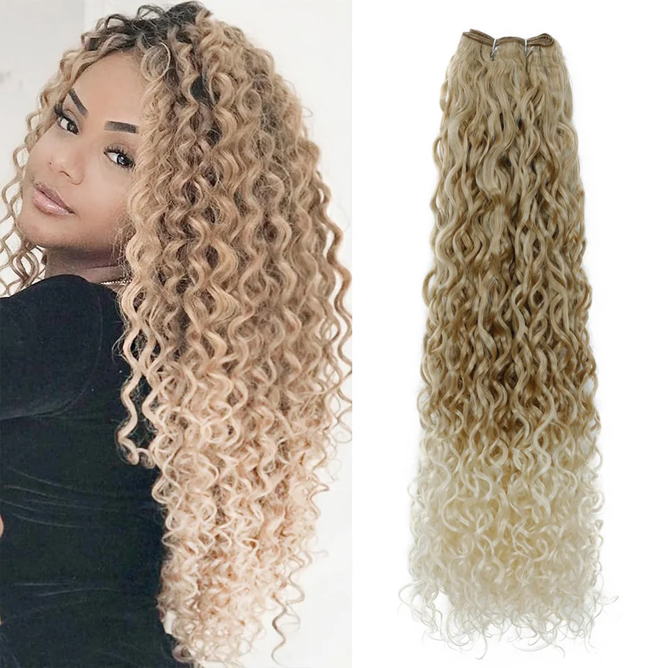 

Ombre Blonde Curly Bundles Hair Extensions For Women Light Brown Water Wave Bundles Synthetic Hair Extension For All Seasons