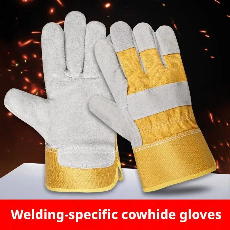 Leather Work Gloves Heavy Duty Cowhide Split Safety Welding Wear Resistant Construction Gardening Mechanic Driver Yard Repair
