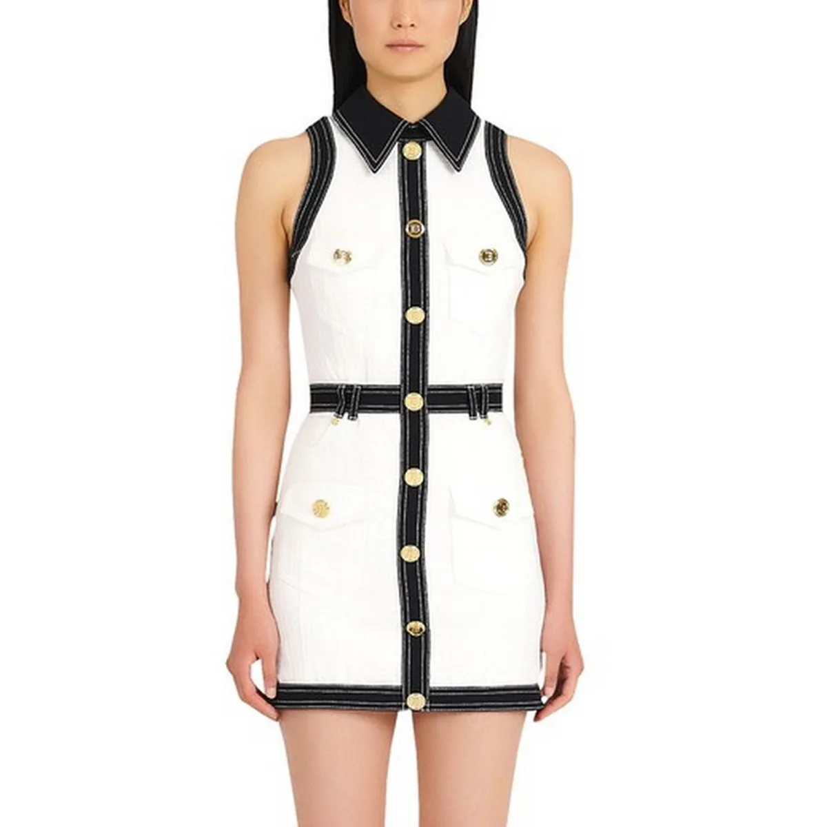 Abito senza maniche in maglia con fibbia dorata da donna, temperamento estivo di fascia alta, socialite, abiti aderenti aderenti alla moda trf