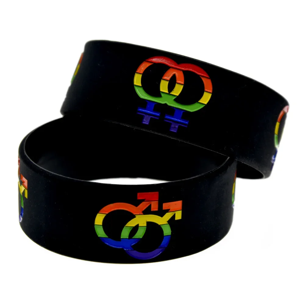 25 Pcs Gender Logo Silicone Wristband One Inch Wide Pride Bracelet Black Unisex People Bangle