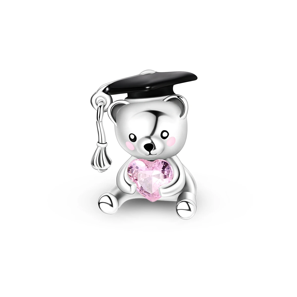 

925 Sterling Silver Graduation Bear Charm Academic Cap Heart CZ Bead Fit Bracelet Necklace Cute Student Women Girls Jewelry Gift