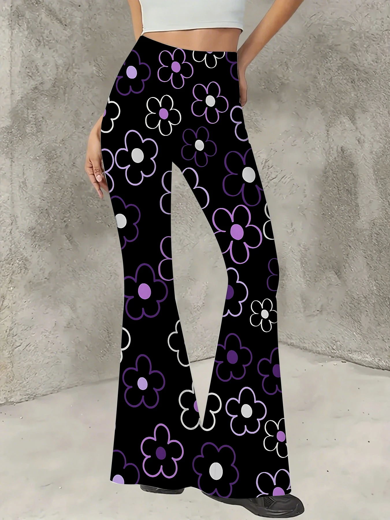 

Women's Printed Flare Pants Y2K High Waist Bell Bottom Trousers Streetwear
