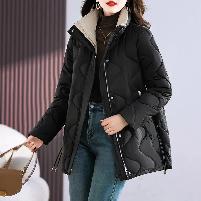 Nueva chaqueta de invierno de longitud media con cuello levantado, Parkas para mujer, abrigo de algodón para mujer, chaquetas informales gruesas y cálidas a prueba de viento Z659