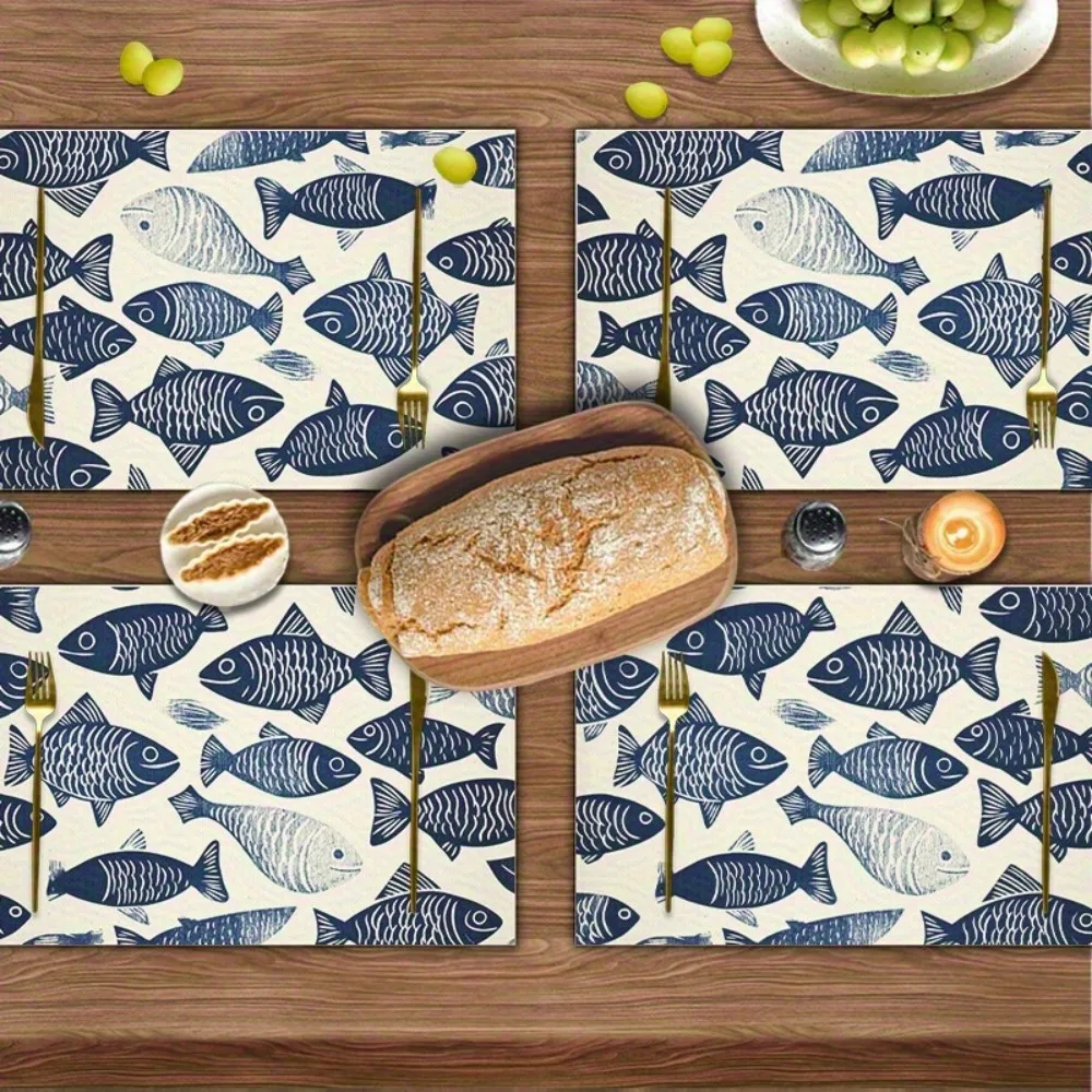 VIKAMA 4/6/8/10pcs simple blue fish shaped placemat waterproof daily gathering kitchen dining table decoration