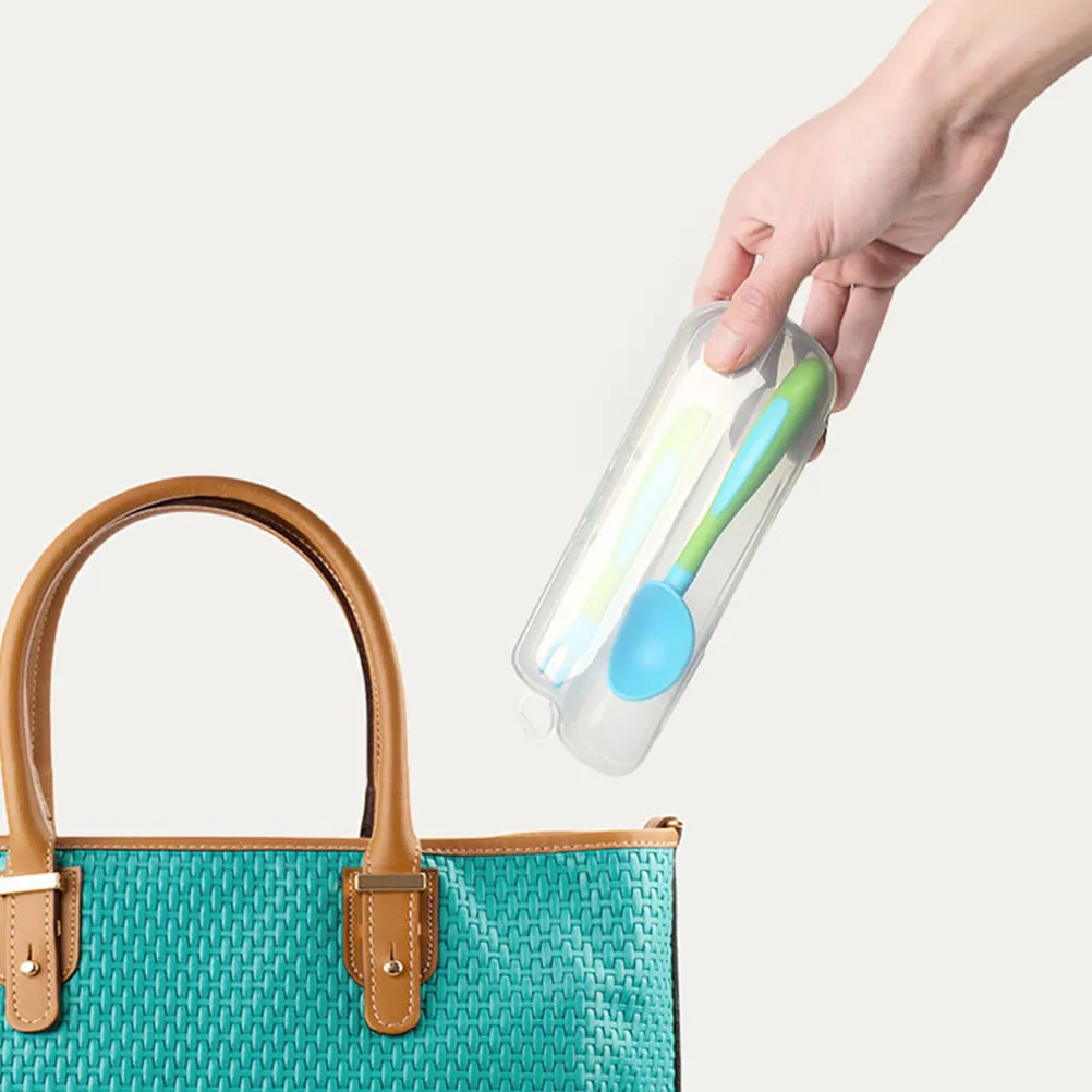 

1 Set Baby Utensils Spoon Fork Feeding Training Tableware Blue Green Bendable Non-Slip Handle High Temperature Resistant