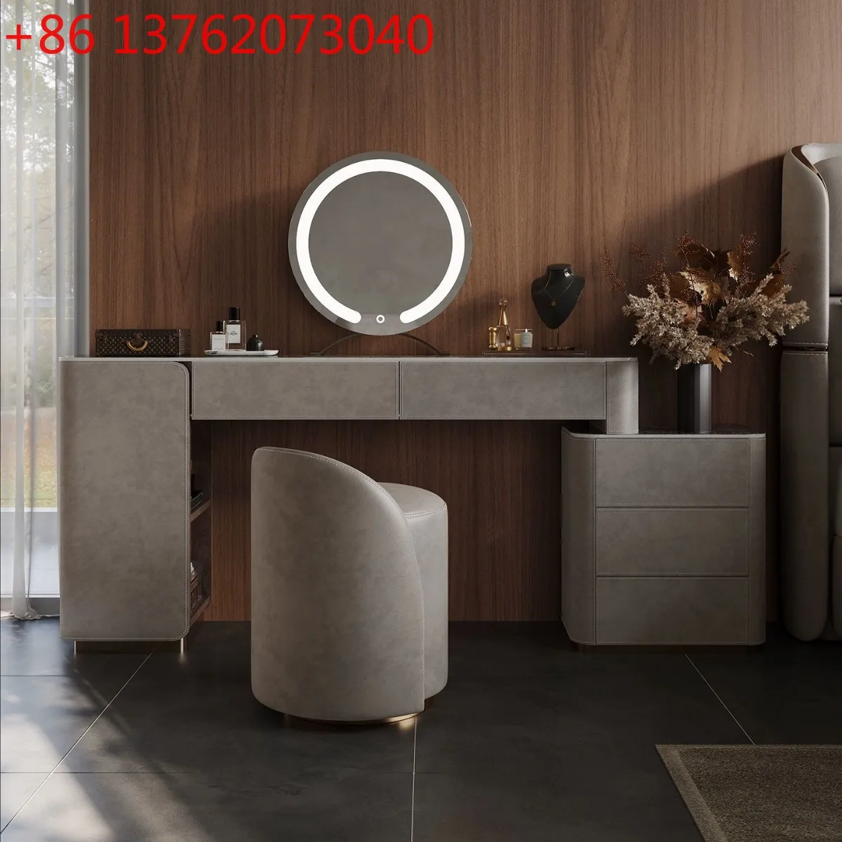 

Light luxury rock slab dresser villa master bedroom makeup table storage cabinet and chest integrated