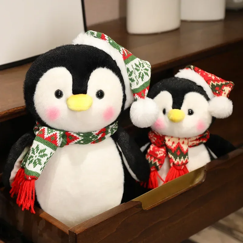 Cute Plush Penguin Stuffed Animal with Hat and Scarf, Penguins Plush Toys,Christmas Penguins Plush Soft Body Pillow Plushies